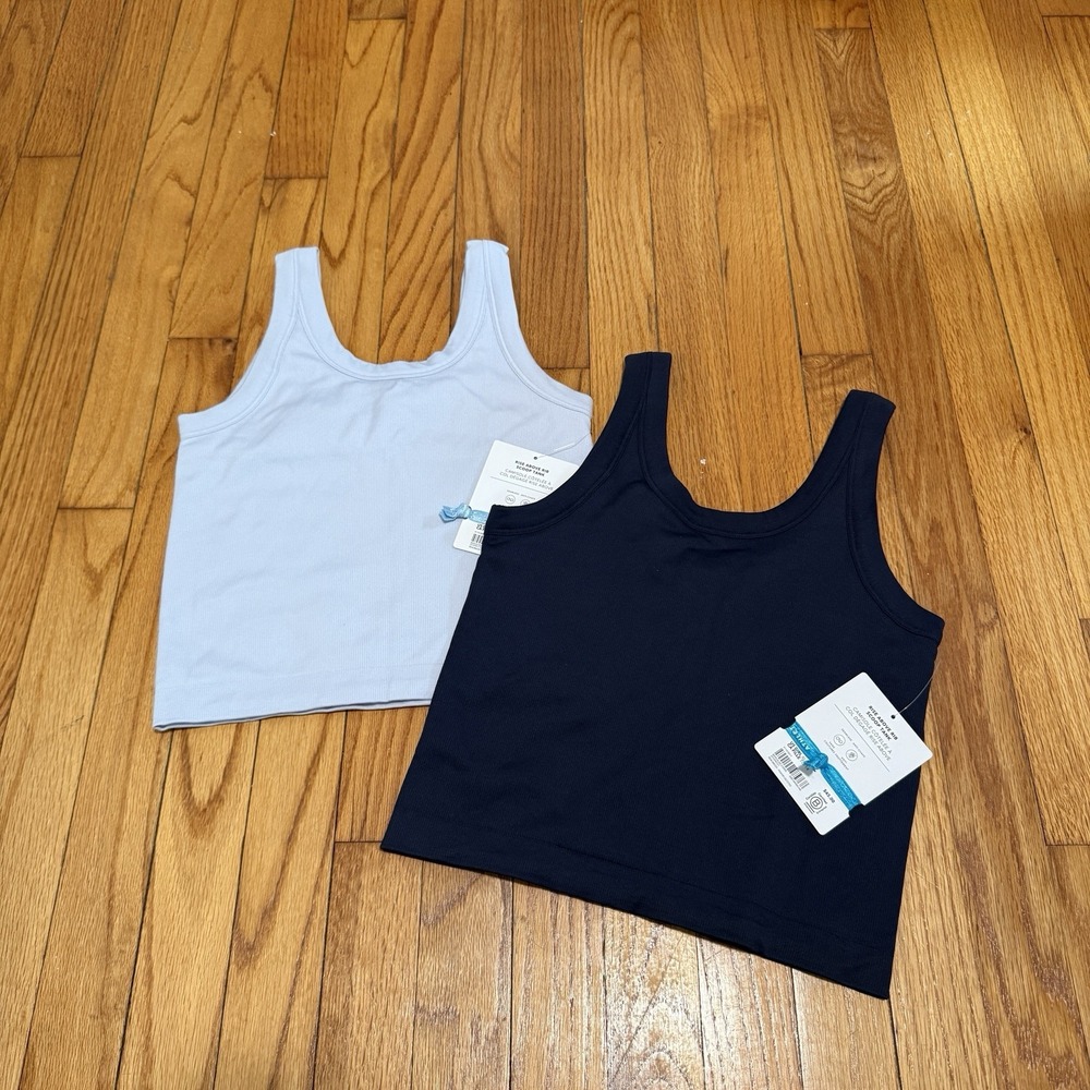 Athleta Girl NWt Set of 2 Rise Above Rib Scoop Tank Blue Tops Size XL/14